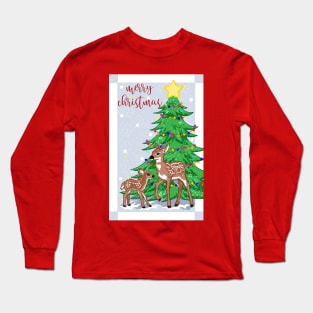 Christmas deer and tree Long Sleeve T-Shirt